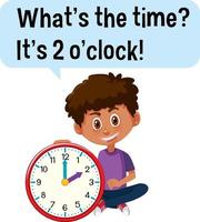 Telling time with a boy holding a clock vector