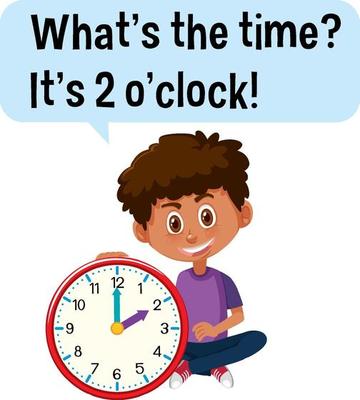 Telling time with a boy holding a clock