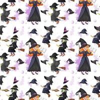Seamless pattern with many witches on white background vector