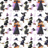 Seamless pattern with many witches on white background vector