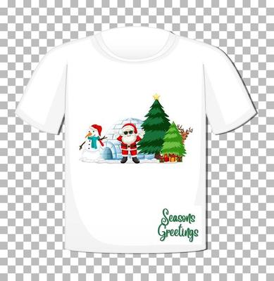 Santa Claus cartoon character with Christmas theme element on tshirt