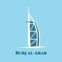 Dubai Burj Al Arab in the city of Dubai, United Arab Emirates. Tourist attractions, historical buildings, modern architecture. Flat design style vector illustration icons
