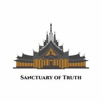 santuario de la verdad en pattaya, tailandia. una gigantesca construcción de madera. este lugar es genial para ver el tallado sucediendo. Recomendar a todos los visitantes. ilustración de dibujos animados plano de vector