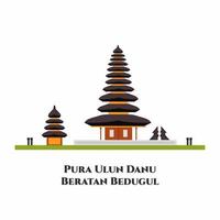 Pura Ulun Danu Bratan temple on a lake Beratan. Indonesian landmark in Bali. Historical building. A place of prayer in Hinduism. Travel to Asia. Flat vector design cartoon illustration