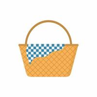 Wicker picnic basket. Colored of empty wicker baskets for a meal, for a picnic isolated on white background. A wicker for outdoor dining or hampers for food storage. Flat style vector illustration