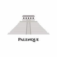 Palenque in Chiapas, Mexico. One of the best preserved sites, which contains interesting architecture and is popular tourist attraction. The Palace and observatory. Isolated vector flat cartoon style