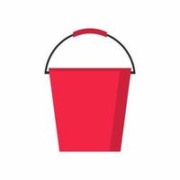 Flat pail element. Red plastic bucket with handle cartoon vector illustration icon isolated on white background. Bucket household items for cleaning the house and gardening