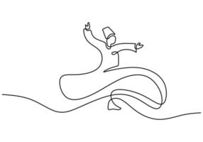 Continuous one line drawing of sufi dancer. Islamic traditional whirling dervish. Traditional Sema dancing minimalist design. One of the famous tourists attraction in Istanbul. Vector illustration