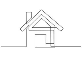 Continuous line drawing of house with chimneys. Home architectural building isolated minimalism concept isolated on white background. Country house. Real estate minimalist design. Vector illustration