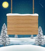 hanging wood board sign on christmas winter lake vector