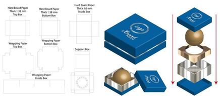 diseño de plantilla troquelada de embalaje de caja. Maqueta 3d vector