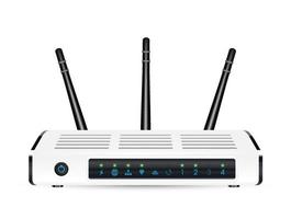 Un módem router wifi adsl 3d real sobre un fondo blanco. vector