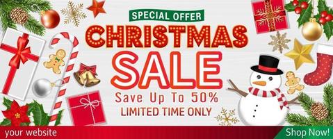 Merry Christmas sale with Top View Objects poster vector