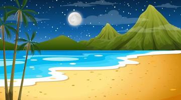 Beach at night time landscape scene with palm tree vector