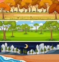Set of three different nature horizontal scenes vector
