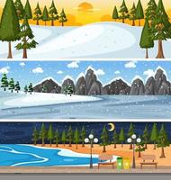 Set of different nature horizontal scenes vector