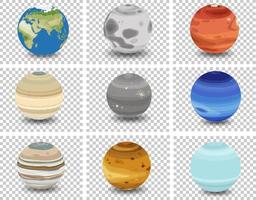 Set of different planets on transparent background vector