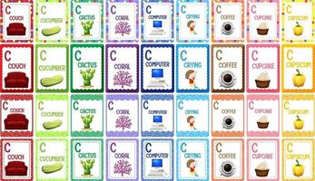 Letter C alphabet flashcard set vector