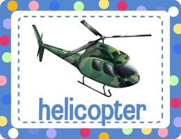 Vocabulary flashcard with word Helicopter vector