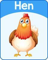 Educational English word card of hen vector