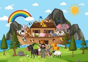 Outdoor nature scene with Noah Ark with Animals vector