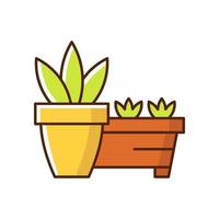 Flower pots and flower beds RGB color icon vector