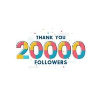 Gracias celebración de 20000 seguidores, tarjeta de felicitación para 20k seguidores sociales. vector