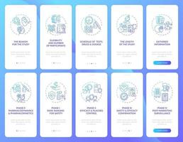 Clinical study onboarding mobile app page screen with concepts set vector