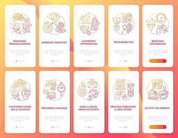 Smart content red onboarding mobile app page screen with concepts set vector