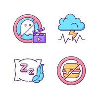 Causes for bad sleep RGB color icons set vector