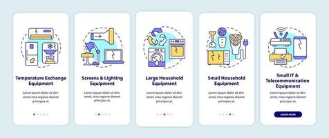 E-waste categories onboarding mobile app page screen with concepts vector