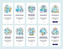 E-waste reprocess onboarding mobile app page screen with concepts set vector