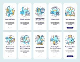 E-waste reprocess onboarding mobile app page screen with concepts set vector