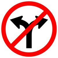 Prohibit Fork Road Not Turn Right Or Turn Left Traffic Symbol Sign Isolate On White Background vector