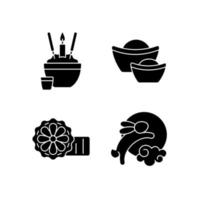 China national holidays black glyph icons set on white space vector