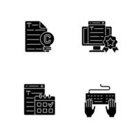 SEO text black glyph icons set on white space vector