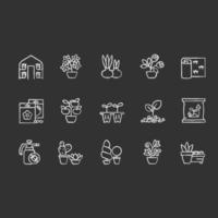 Gardening store categories chalk white icons set on black background vector