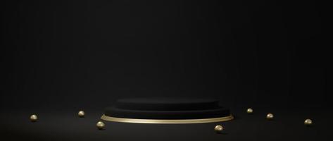 Representación 3D de pedestal dorado aislado sobre fondo negro