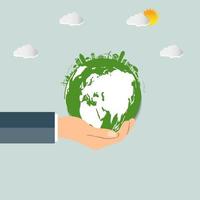 The world in your hands ecology concept.Green cities help the world with eco-friendly concept idea.with globe and tree background.vector illustration vector