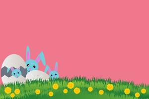 Postcard to easter happy day,Rabbit with eggs, beautiful grass background vector