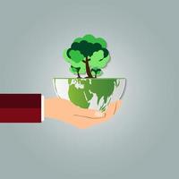 The world in your hands ecology concept.Green cities help the world with eco-friendly concept idea.with globe and tree background.vector illustration vector