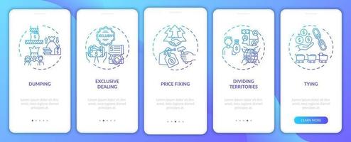 Uncompetitive practices onboarding mobile app page screen with concepts vector
