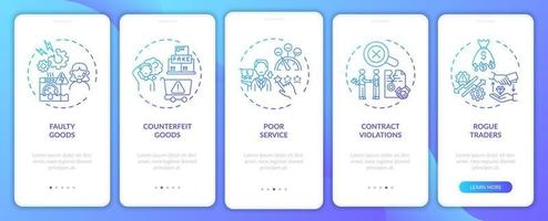 Customer rights violation onboarding mobile app page screen with concepts vector
