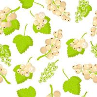 Vector cartoon seamless pattern with Ribes rubrum or Whitecurrant exotic fruits, flowers and leafs on white background