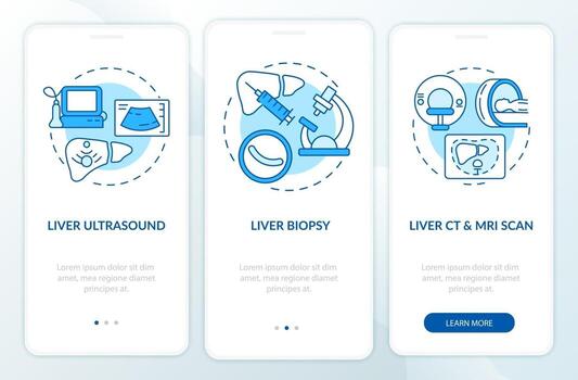 Hepatic diagnostics onboarding mobile app page screen with concepts vector