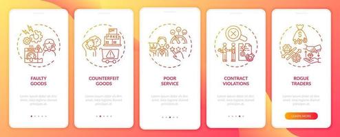 Client rights violation claims onboarding mobile app page screen with concepts vector
