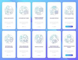 Toxic-waste utilization onboarding mobile app page screen with concepts set vector