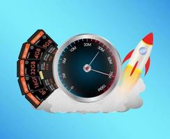 SD and Micro SD memory card with speed meter and toy rocket vector