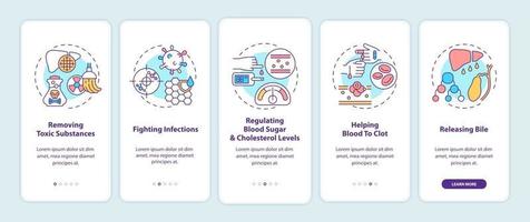 Liver functions onboarding mobile app page screen with concepts vector