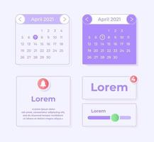 Monthly calendar UI elements kit vector